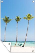 Tuindecoratie Caribisch strand 3 palmbomen - 40x60 cm - Tuinposter - Tuindoek - Buitenposter