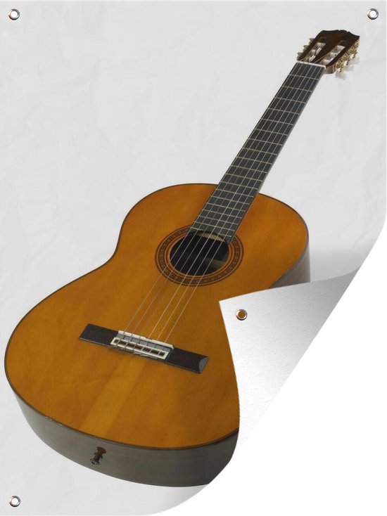 Tuinschilderij Close-up van een akoestische gitaar - 60x80 cm - Tuinposter - Tuindoek - Buitenposter