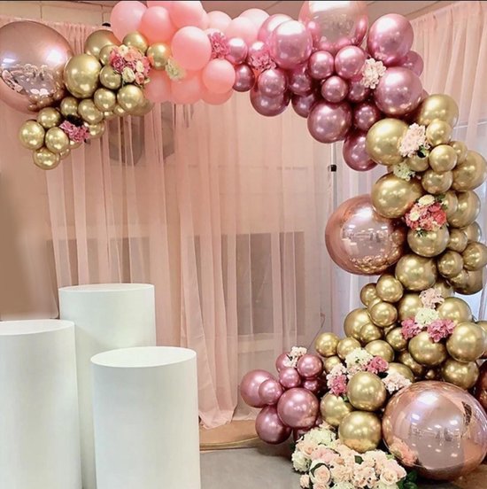Ballonnenboog - Ballonnenpakket - Verjaardagsfeest - Goud - Chroom - Pastel  - Roze | bol.com