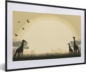 Photo en cadre - Une illustration d'un safari africain en arrière-plan avec des girafes Cadre photo noir avec passe-partout blanc, moyen 60x40 cm - Affiche sous cadre (Décoration murale salon / chambre)