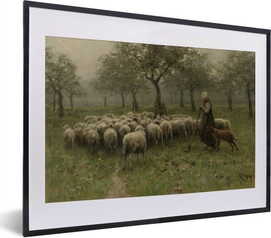 Fotolijst incl. Poster - Herderin met kudde schapen - Schilderij van Anton Mauve - 40x30 cm - Posterlijst