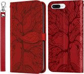 Life of Tree Embossing Pattern Horizontale flip lederen tas met houder & kaartsleuf & portemonnee & fotolijst & lanyard voor iPhone 8 Plus & 7 Plus (rood)