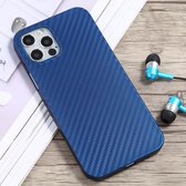 Carbon Fiber Texture PP beschermhoes voor iPhone 12 Pro Max (blauw)