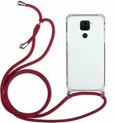 Voor Huawei Mate 30 Lite vierhoekige anti-val transparante TPU beschermhoes met draagkoord (rood)