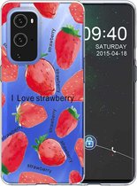 Voor OnePlus 9 Gekleurd tekeningpatroon Zeer transparant TPU beschermhoes (Love Strawberry)