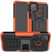 Voor OPPO Realme C15 Bandentextuur Schokbestendig TPU + pc Beschermhoes met houder (oranje)