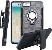 Voor iPhone 6/7/8 3 in 1 kubus PC + TPU beschermhoes met 360 graden draaien zilveren ringhouder (grijs)