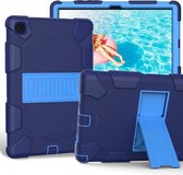 Voor Samsung Galaxy Tab A7 (2020) T500 / T505 schokbestendige tweekleurige siliconen beschermhoes met houder (marineblauw + blauw)