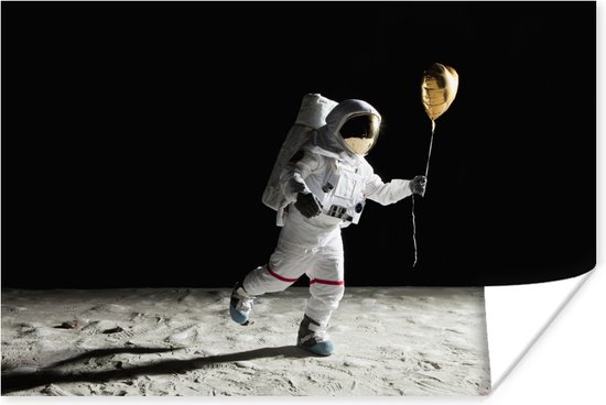 Astronaut in de hemel met een heliumballon poster 180x120 cm - Foto print op Poster (wanddecoratie woonkamer / slaapkamer) XXL / Groot formaat!