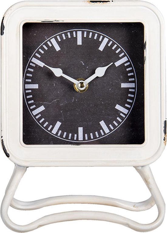 Clayre & Eef Horloge de table 16x22 cm Blanc Métal Horloge de table intérieures