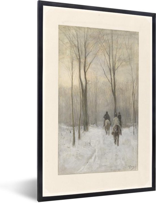 Fotolijst incl. Poster - Ruiters in de sneeuw in het Haagse Bos - Schilderij van Anton Mauve - 20x30 cm - Posterlijst