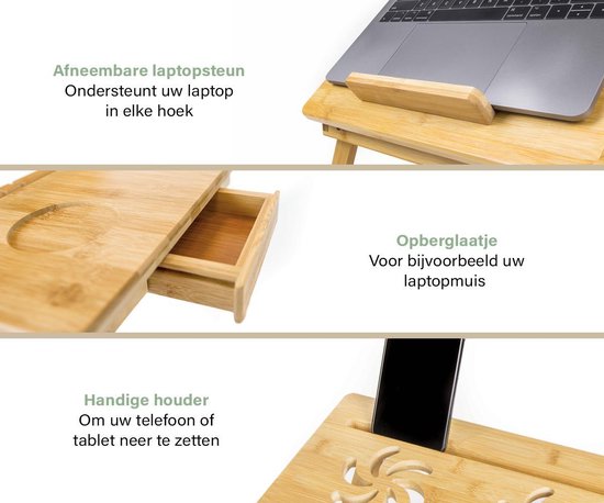 Budu Laptoptafel - Bedtafel - Banktafel - Laptoptafel verstelbaar - Laptoptafeltje Bamboe hout - Laptopstandaard - Ontbijttafel - Ontbijt op bed - budu
