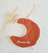 Maan speendoekje Cognac & Teddy - Met Naam - Gepersonaliseerd - La Bella Rose - Speendoekje
