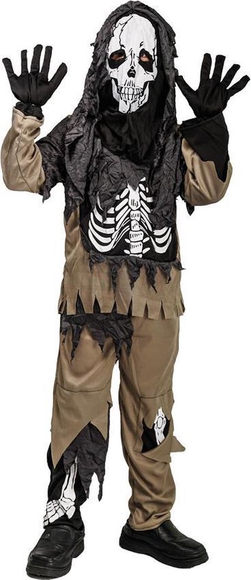 Halloween 4-delig Verkleedpak Kind Zombie Skelet - Maat 135-152