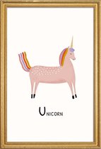 JUNIQE - Poster met houten lijst Unicorn -40x60 /Roze
