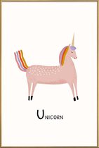 JUNIQE - Poster met kunststof lijst Unicorn -13x18 /Roze