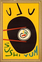 JUNIQE - Poster met houten lijst Yum Sushi -20x30 /Geel & Zwart