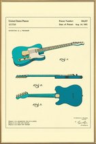 JUNIQE - Poster met kunststof lijst Guitar 3 -40x60 /Blauw & Ivoor