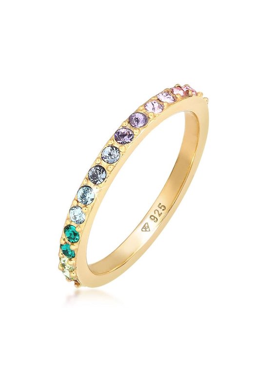Elli Ringen Damesring multi-kleuren elegant trend met kristallen in 925 sterling zilver verguld