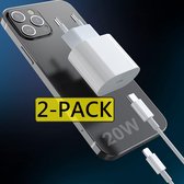 2x iPhone 12 oplaadstekker 20W USB-C Power oplader met kabel | 2 Meter |  Apple iPhone 12 - Apple iPad - USB-C Apple Magsafe|Snellader iPhone 12 / 11 / X / iPad / 12 Pro Max / iPhone 12 Pro |
