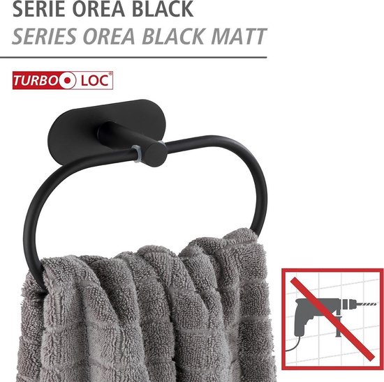 Porte-rouleau papier toilette avec rabat Turbo-Loc Orea noir mat WENKO