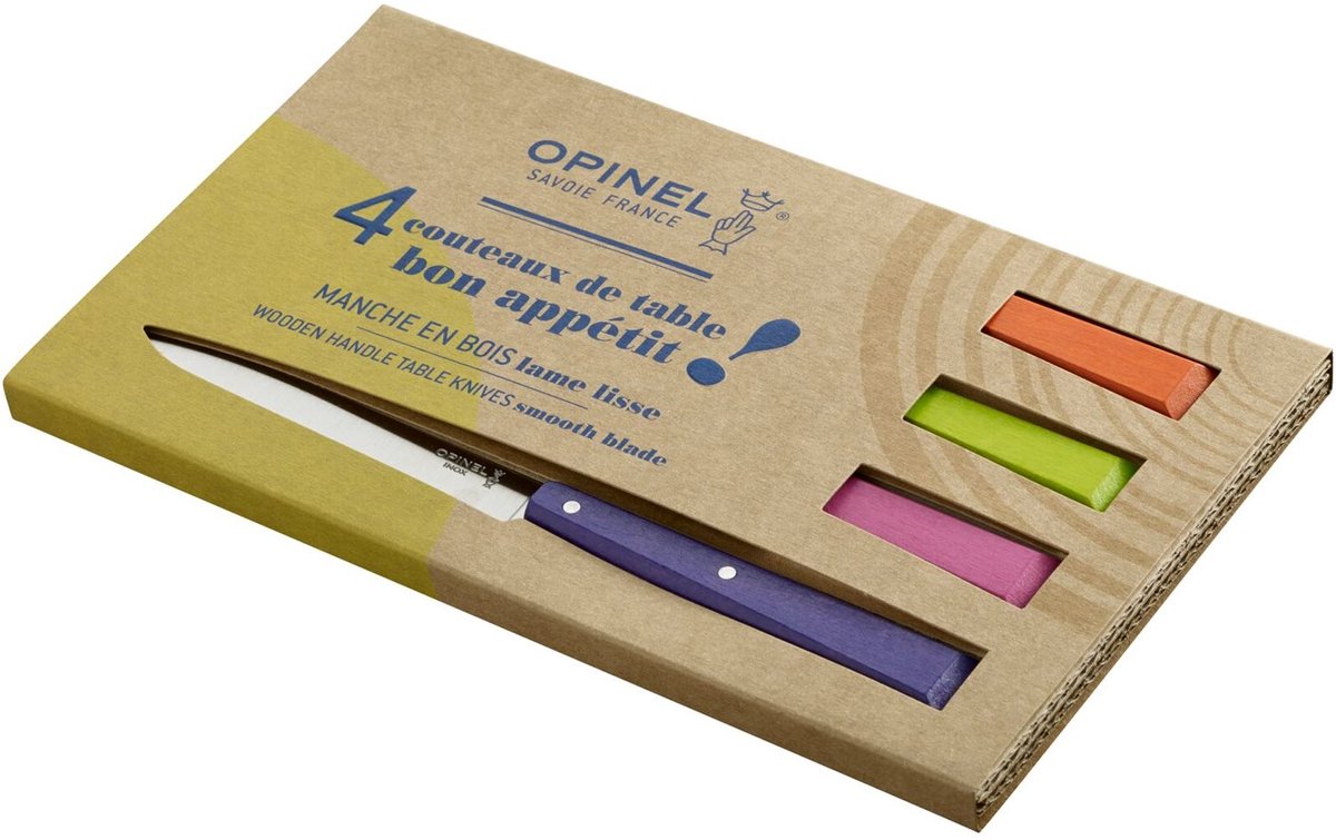 Opinel N°125 Bon Appétit Pop Tafelmessenset - 4-delig - Multicolor - Beukenhout - RVS - Bestek - Steakmes