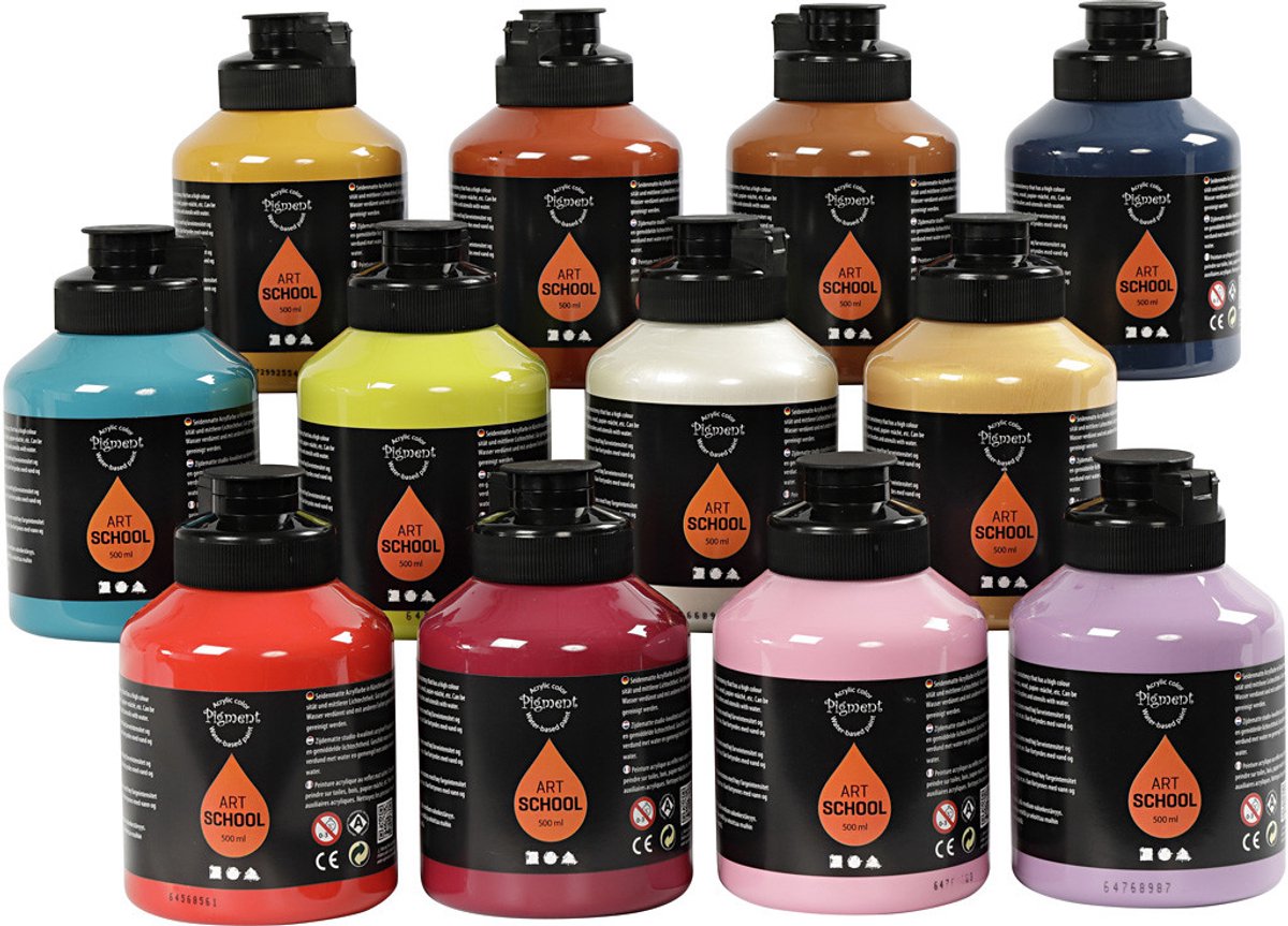 Acryl Verf , semi-glanzend, extra kleuren, 12x500 ml/ 1 doos