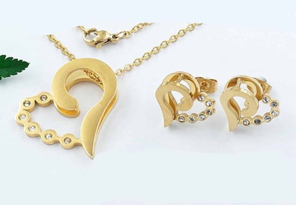 RVS setje hartje 3681 staal, Ketting met oorbellen