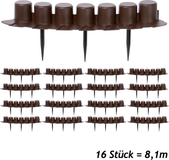 DEUBA® Gazonrand, kunststof, 16,20 m kabelgoot, uv-bestendig, weerbestendig, bloembedomranding, palissades, bruin DEUBA® Gazonrand, kunststof, 16,20 m kabelgoot, uv-bestendig, weerbestendig, bloembedomranding, palissades, bruin