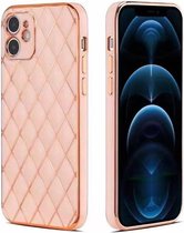 iPhone 8 Luxe Geruit Back Cover Hoesje - Silliconen - Ruitpatroon - Back Cover - Apple iPhone 8 - Roze