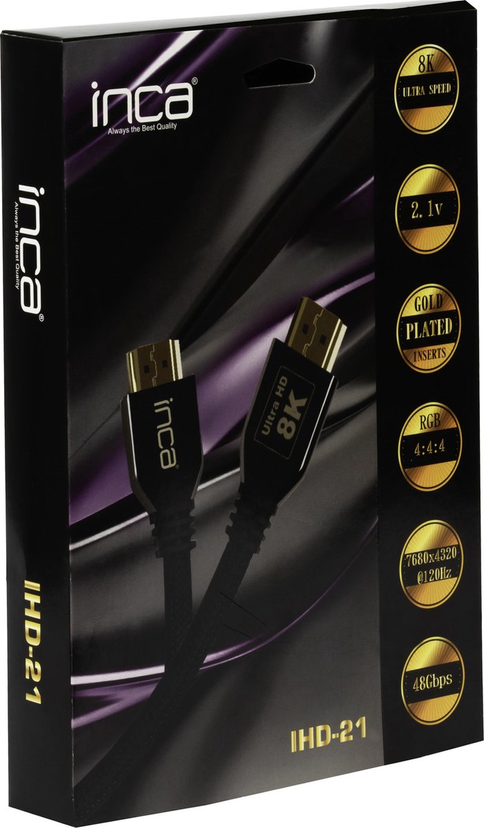 BasicTeQ: INCA IHD-21 HDMI kabel-2.1versie 8K Goud verguld-2meter.