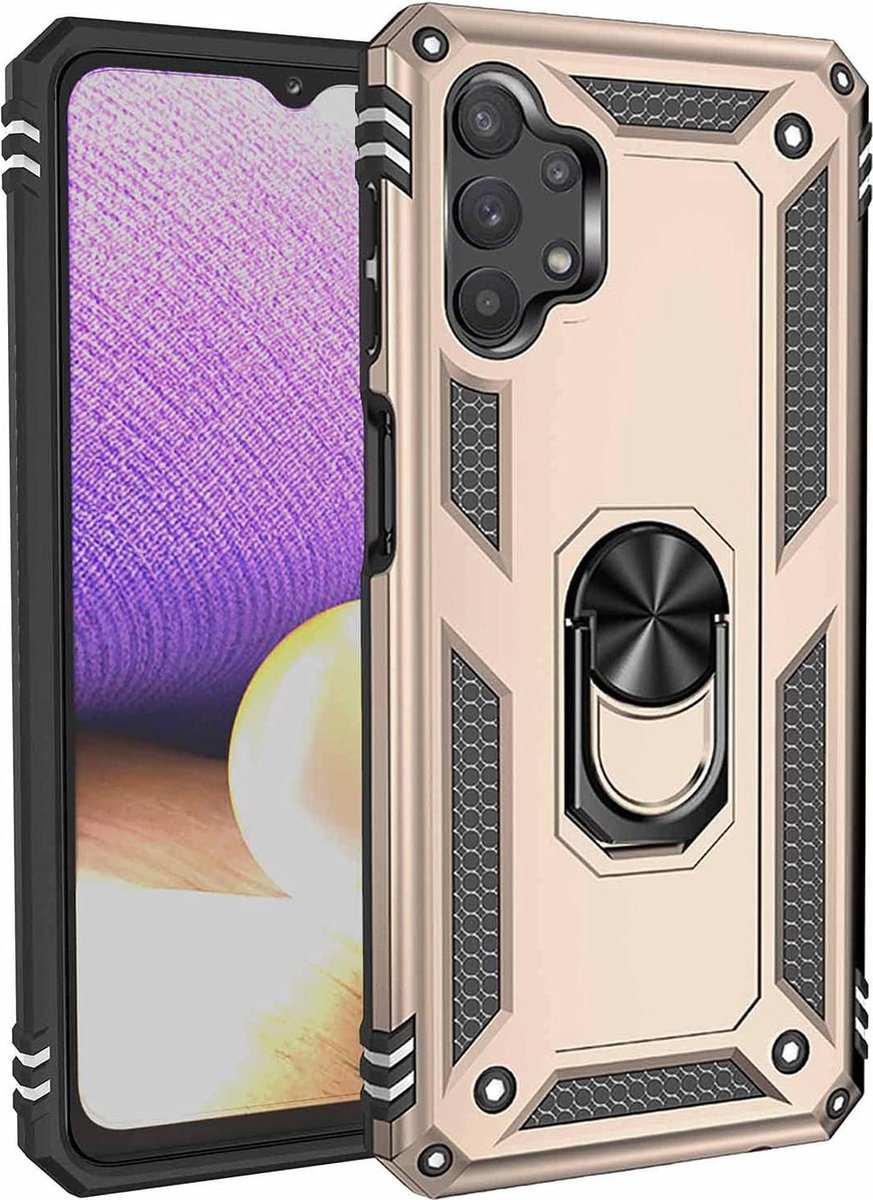 Anti-Shock Hybrid Ring Armor Hoesje Geschikt voor: Samsung Galaxy A32 4G - goud