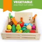 Cut-Table Houten Speelgoed fruit en groenten set - 17 stuks - Met snijplank en houten messen - Met houten doos - Speelgoed eten en drinken - Rollenspel - kinderen - 3 jaar - Gift - Cadeau