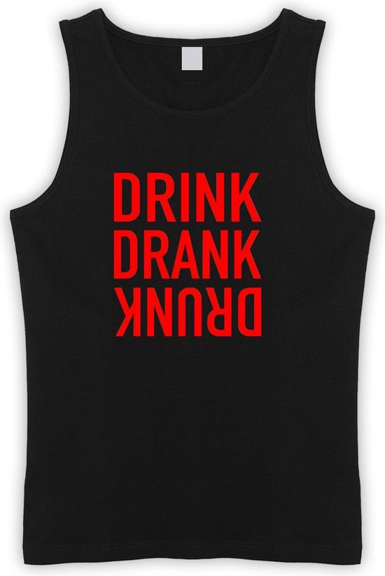 Zwarte Tanktop met “ Drink. Drank, Drunk “ print Rood  Size XL