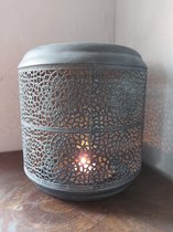 Swiet Home - Windlicht met mooi patroon in het metaal - Donkergrijs - Ø19cm - Hoogte 19cm