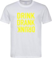 Wit Fun T-Shirt met “ Drink. Drank, Drunk “ print Geel  Size M