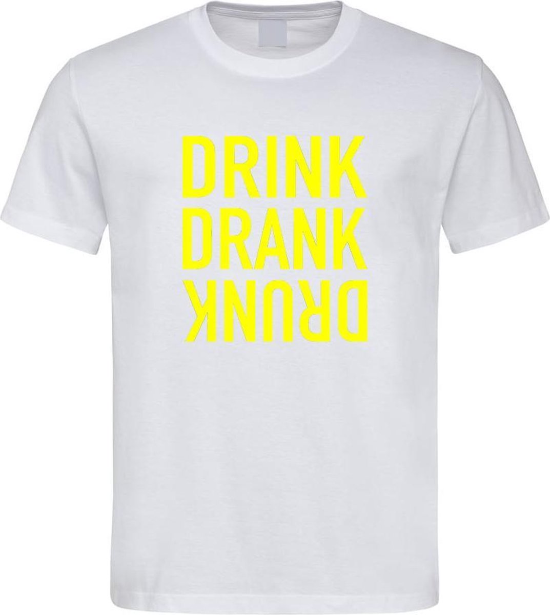 Wit Fun T-Shirt met “ Drink. Drank, Drunk “ print Geel Size L