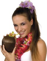 Set van 12x stuks kokosnoot drinkbeker hawaii met herbruikbaar rietje 12 x 16 cm 400 ml - Tropisch/hawaii thema feest accessoires