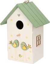 Nestkast/vogelhuisje hout wit met groen dak 15 x 12 x 22 cm
