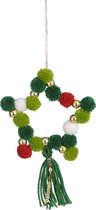 House of Seasons Ster Kerst Ornament - L19 x B13 cm - Groen, Meerkleurig