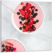 Dibond - Roze Smoothiebowl - 100x100cm Foto op Aluminium (Wanddecoratie van metaal)