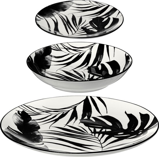 Luminarc, 15889, Serie ITALIEN PARTY black, 6-teiliges Geschirrset für 6 Personen, Pastateller aus Opalglas, spülmaschinen- und mikrowellengeeignet, Made in Europe