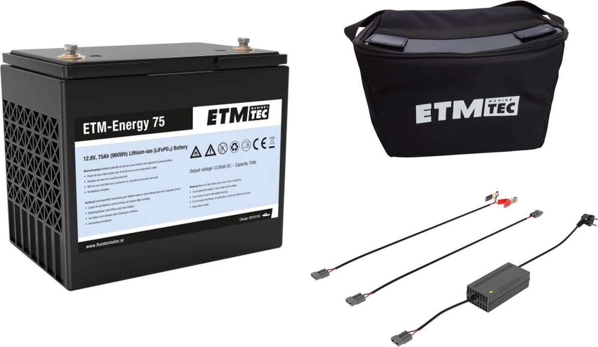 ETM-Energy 12V 75Ah Lithium Accu met 10 Ah Acculader en Draagtas - ETM-TEC