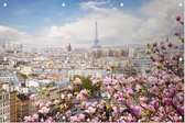 Kersenbloesem in bloei voor de skyline van Parijs - Foto op Tuinposter - 60 x 40 cm