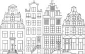 ESTAhome fotobehang getekende Amsterdamse grachtenhuisjes zwart en wit - 159103 - 2.79 m x 2.79 m