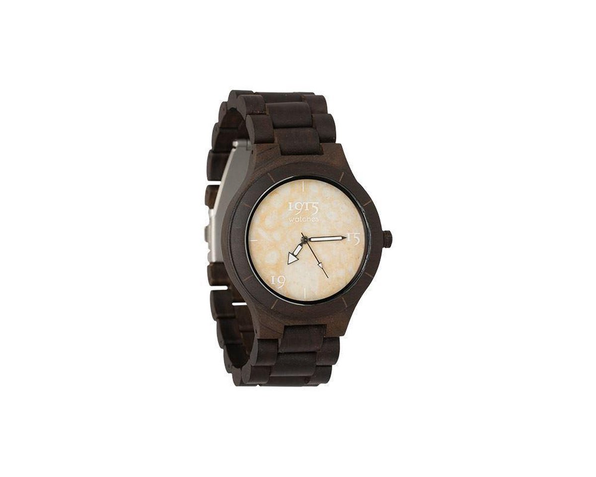 1915 Watches Houten Horloge - Heren - Elegance Series - Beige Natuursteen- Sandelhout