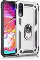 Samsung Galaxy A20S Stevige Magnetische Anti shock ring back cover case- schokbestendig-TPU met stand – Zilver + Gratis screenprotector