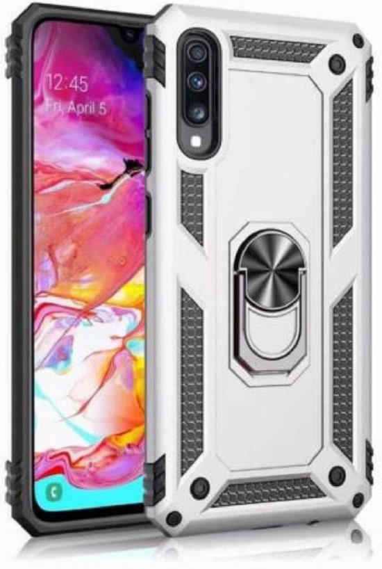 Coque Arrière Samsung Galaxy A20S Robuste Magnétique Anti Choc - Antichoc - TPU Avec Support - Argent + Protecteur D'écran Gratuit