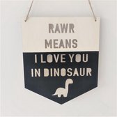 WiseGoods Luxe Houten Dinosaurus Bordje - Kinderkamer Decoratie Jongens - Baby - Muurdecoratie - Babykamer Decoratie - Zwart/ Wit