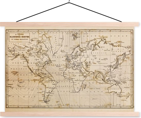 Wereldkaart historique Affiche scolaire Vintage à lattes plates 120x80 cm - Tirage photo sur affiche textielposter (décoration murale salon / chambre)